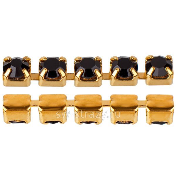 Стразовая цепь 2 мм  Jet\gold