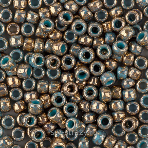 Бисер круглый 8/0 #1703 Мраморный бирюзовый позолоченный 24К