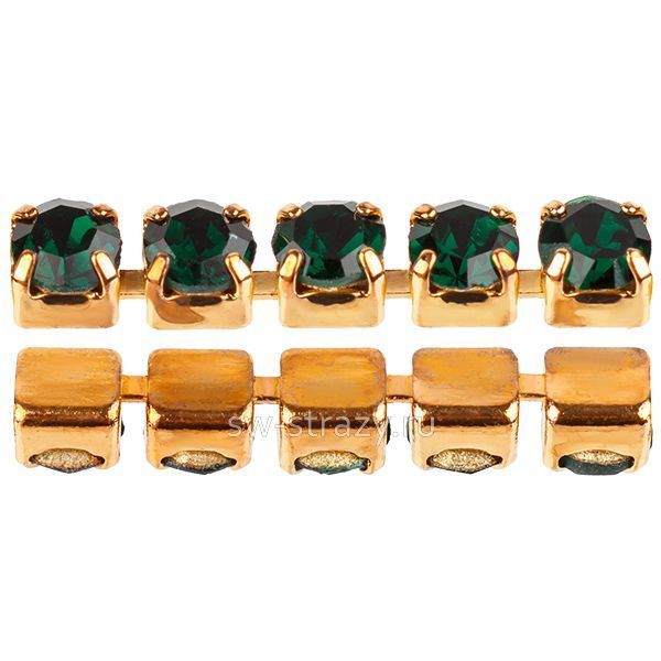 Стразовая цепь 2.9 мм  Emerald\gold